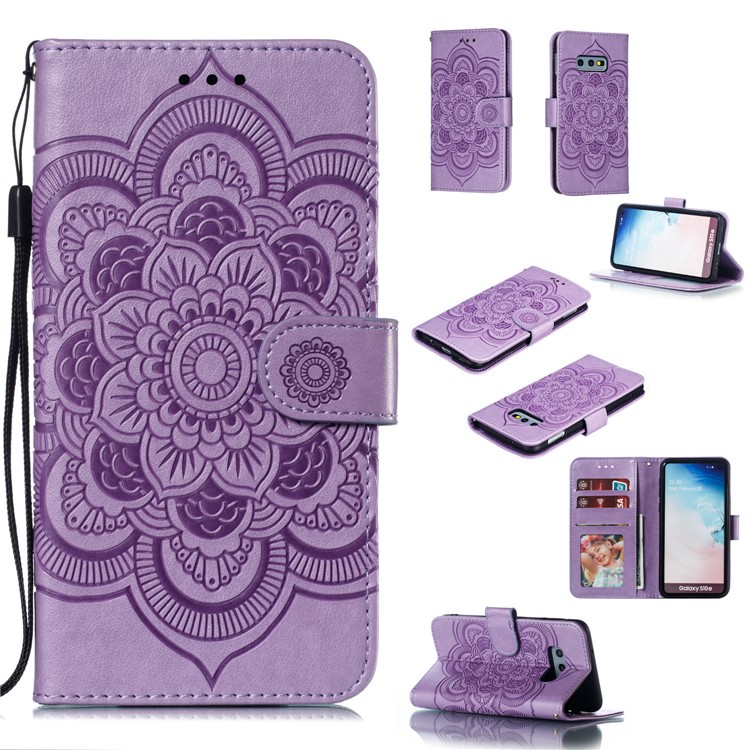 For Samsung Galaxy S10e Imprint Mandala Flower Leather Wallet Phone Cover Case - Purple-1