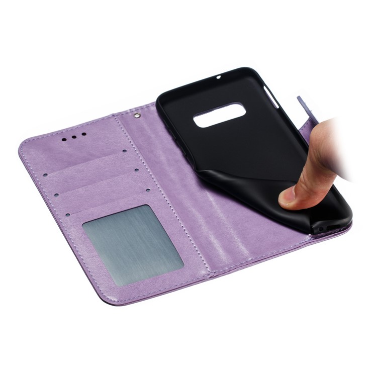 For Samsung Galaxy S10e Imprint Mandala Flower Leather Wallet Phone Cover Case - Purple-10