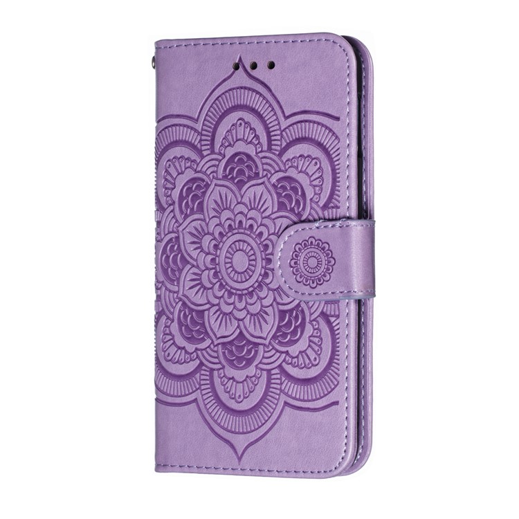 For Samsung Galaxy S10e Imprint Mandala Flower Leather Wallet Phone Cover Case - Purple-3