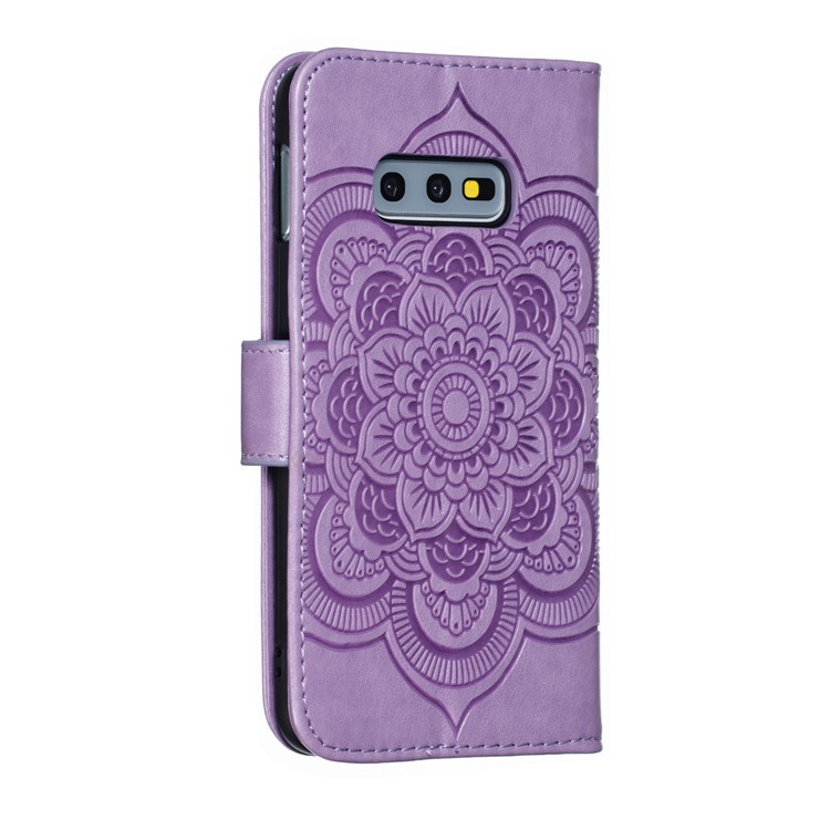 For Samsung Galaxy S10e Imprint Mandala Flower Leather Wallet Phone Cover Case - Purple-4