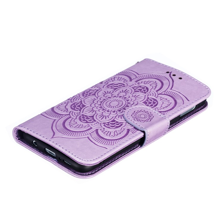 For Samsung Galaxy S10e Imprint Mandala Flower Leather Wallet Phone Cover Case - Purple-5