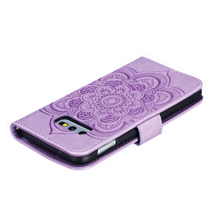 For Samsung Galaxy S10e Imprint Mandala Flower Leather Wallet Phone Cover Case - Purple-6