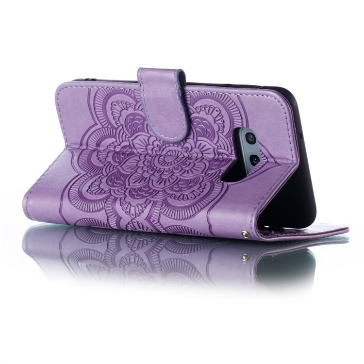 For Samsung Galaxy S10e Imprint Mandala Flower Leather Wallet Phone Cover Case - Purple-7