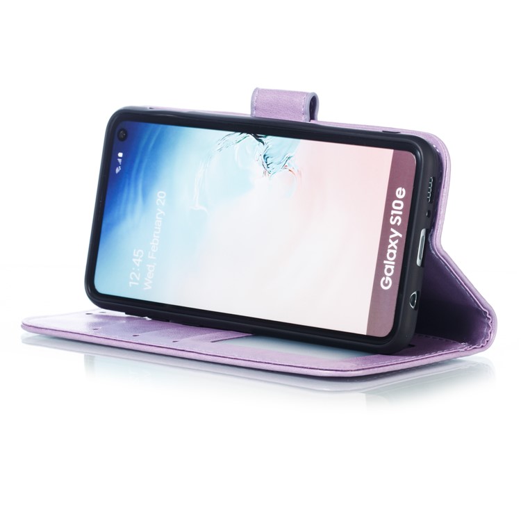 For Samsung Galaxy S10e Imprint Mandala Flower Leather Wallet Phone Cover Case - Purple-8