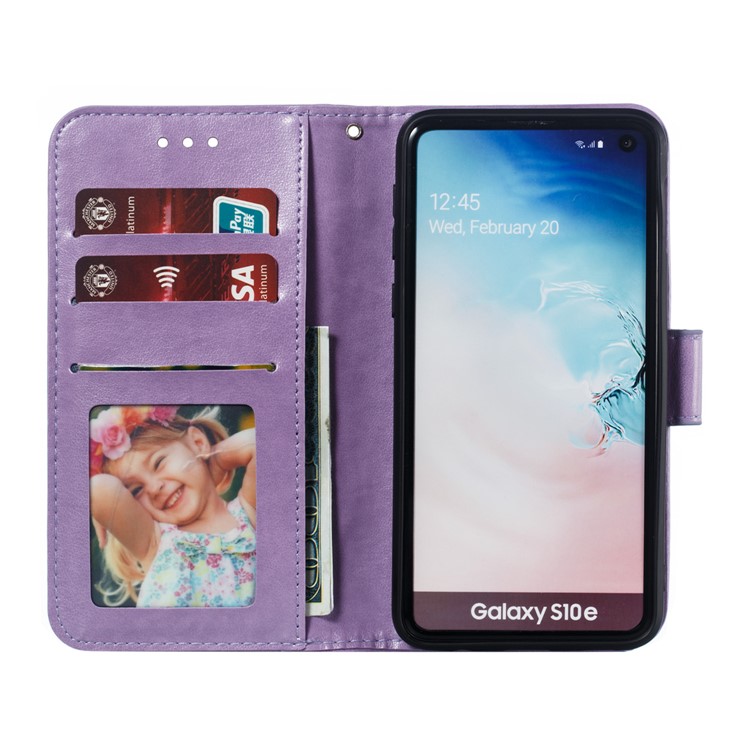For Samsung Galaxy S10e Imprint Mandala Flower Leather Wallet Phone Cover Case - Purple-9