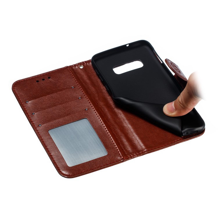 For Samsung Galaxy S10e Imprint Mandala Flower Leather Wallet Phone Cover Case - Brown-10