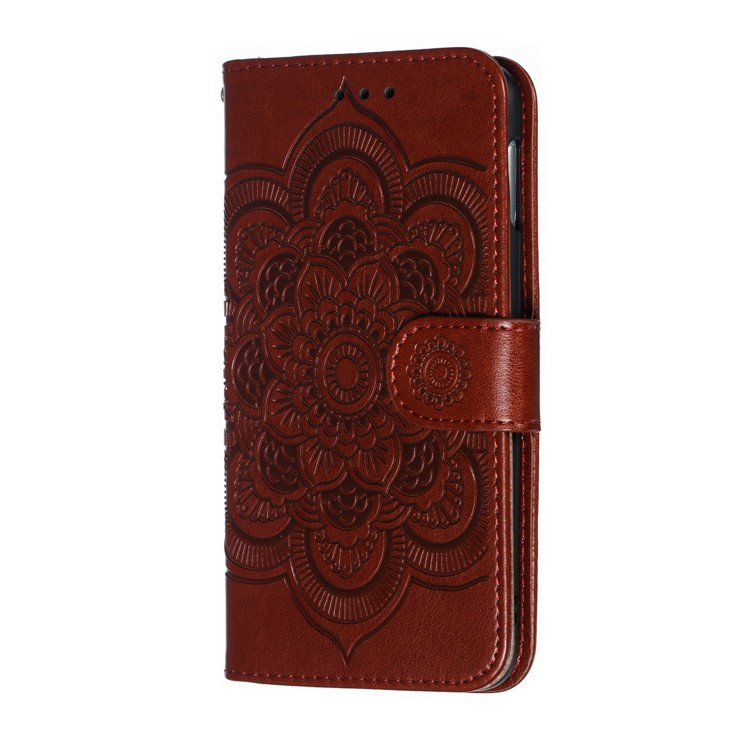 For Samsung Galaxy S10e Imprint Mandala Flower Leather Wallet Phone Cover Case - Brown-3