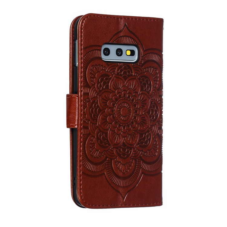 For Samsung Galaxy S10e Imprint Mandala Flower Leather Wallet Phone Cover Case - Brown-4