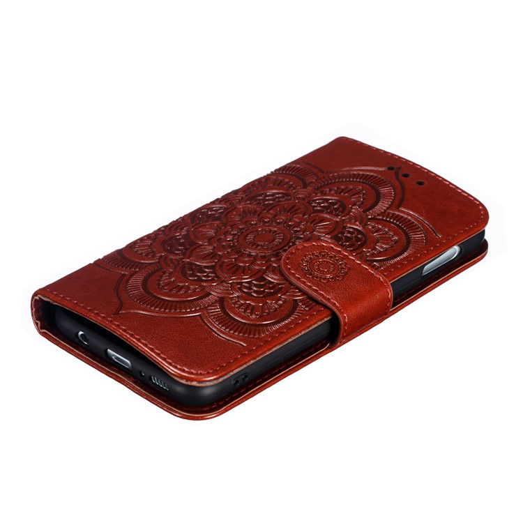 For Samsung Galaxy S10e Imprint Mandala Flower Leather Wallet Phone Cover Case - Brown-5