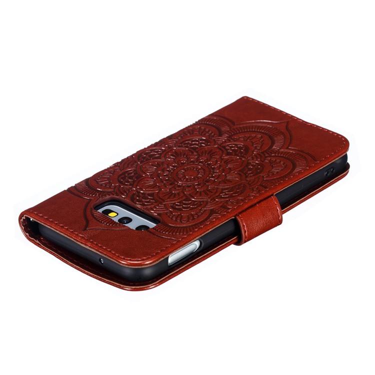 For Samsung Galaxy S10e Imprint Mandala Flower Leather Wallet Phone Cover Case - Brown-6