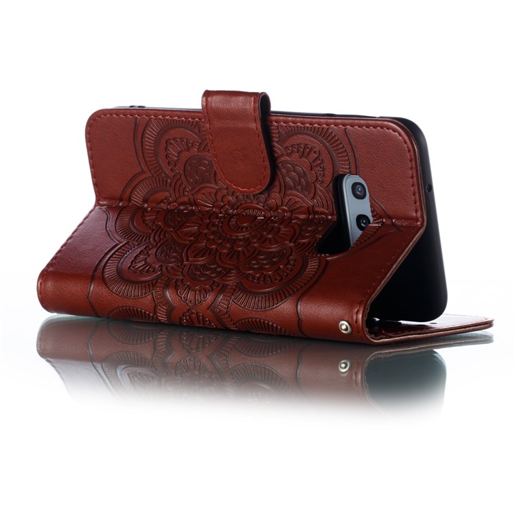 For Samsung Galaxy S10e Imprint Mandala Flower Leather Wallet Phone Cover Case - Brown-7