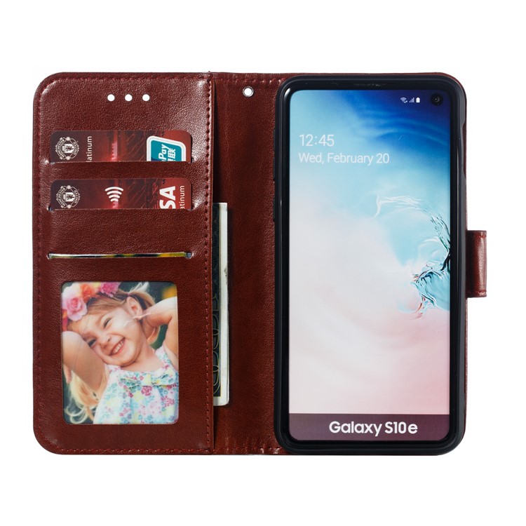For Samsung Galaxy S10e Imprint Mandala Flower Leather Wallet Phone Cover Case - Brown-9