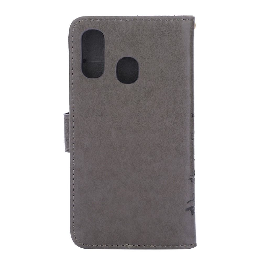 For Samsung Galaxy A40 Imprint Butterfly Flower Leather Wallet Case Cover Phone - Grey-2