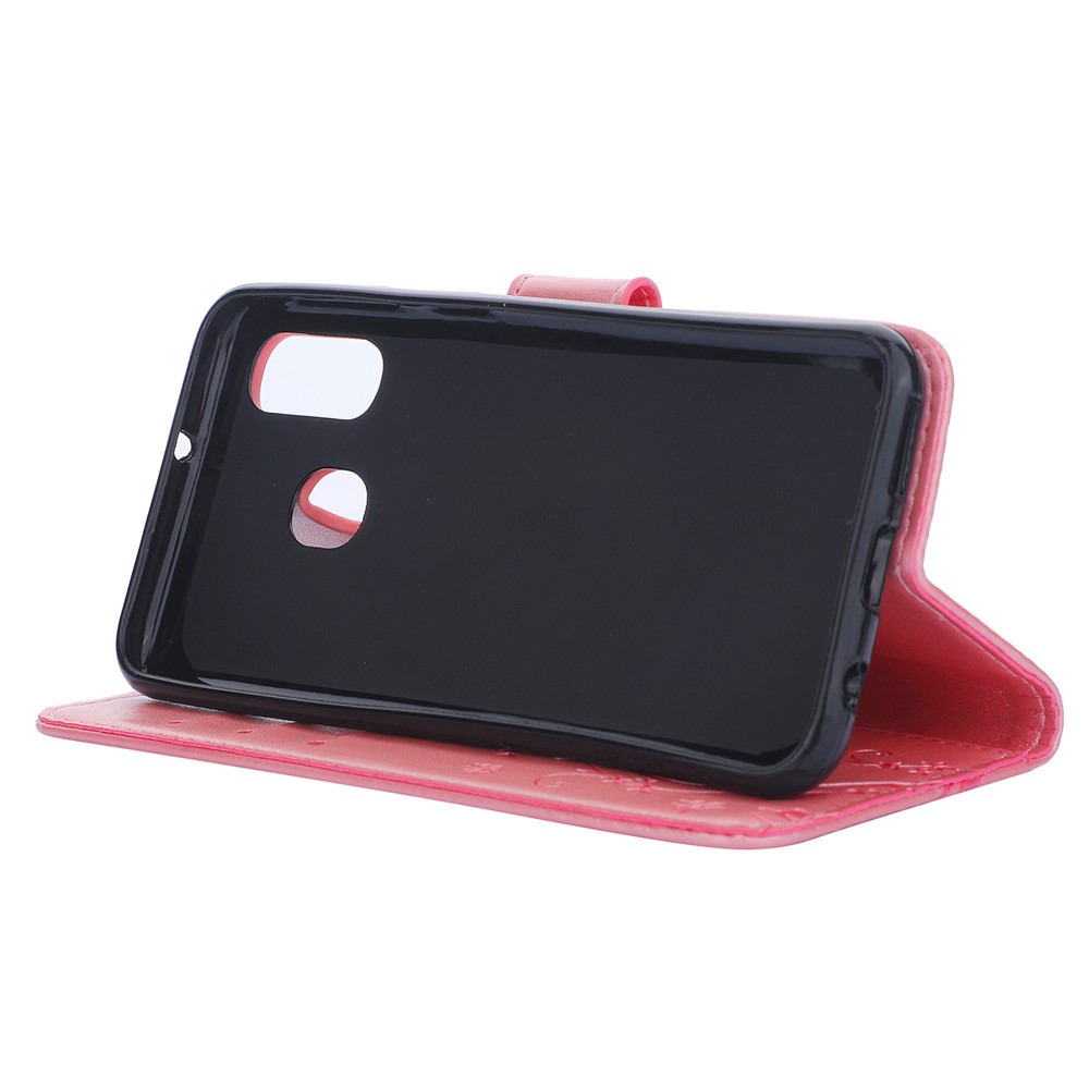 For Samsung Galaxy A40 Imprint Butterfly Flower Leather Wallet Case Cover Phone - Pink-4