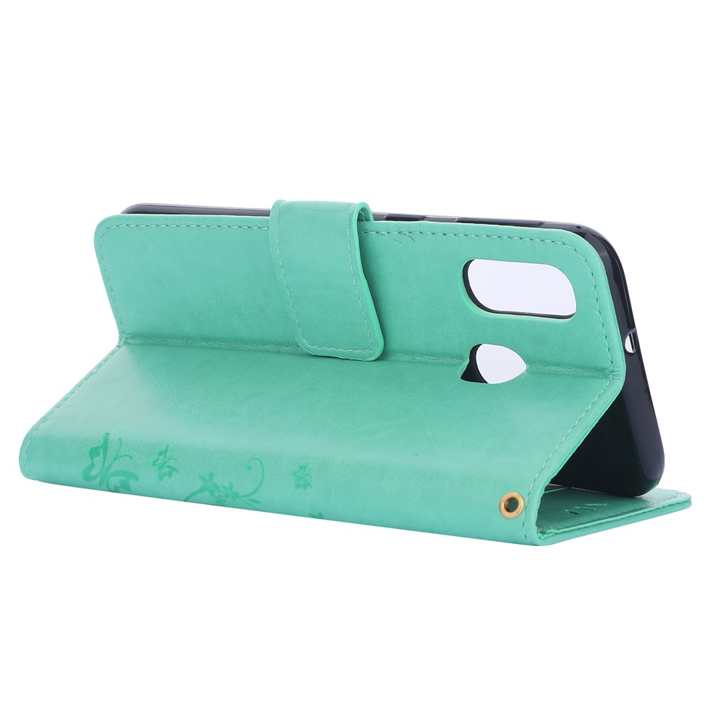 For Samsung Galaxy A40 Imprint Butterfly Flower Leather Wallet Case Cover Phone - Green-5