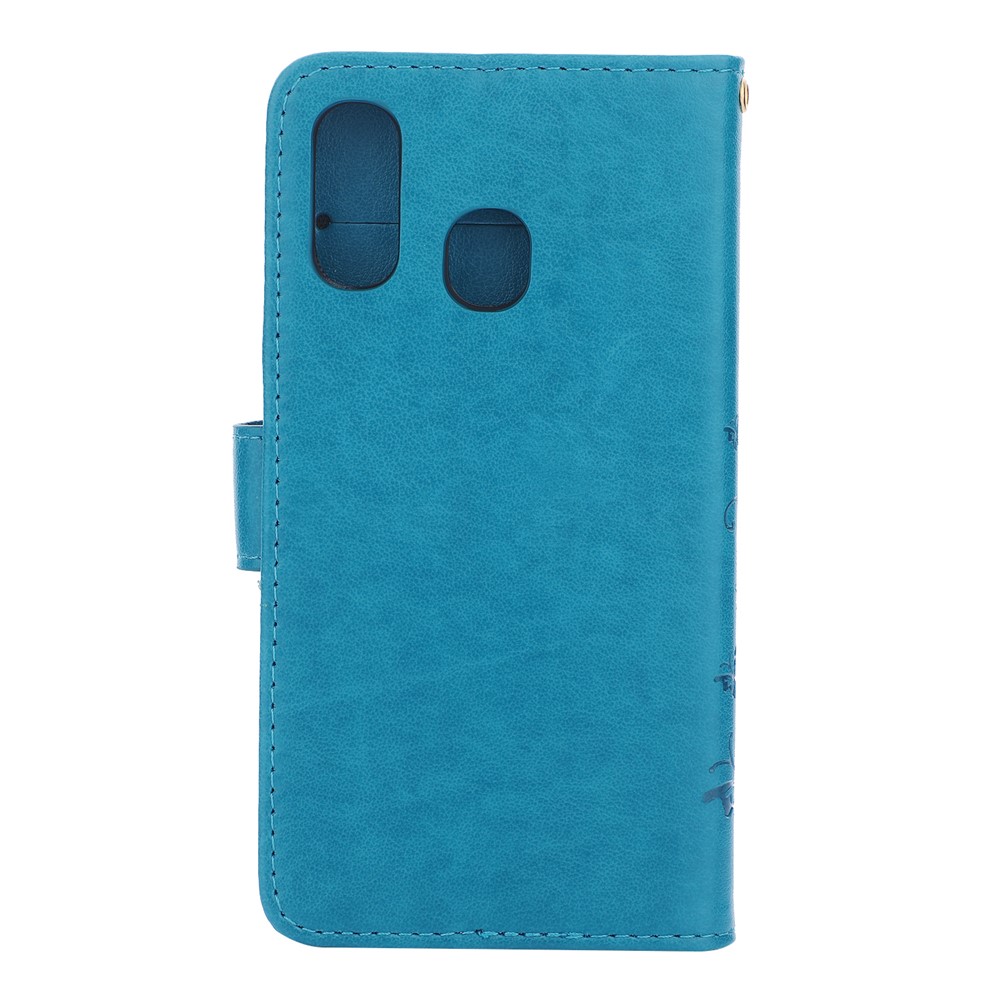 For Samsung Galaxy A40 Imprint Butterfly Flower Leather Wallet Case Cover Phone - Blue-2