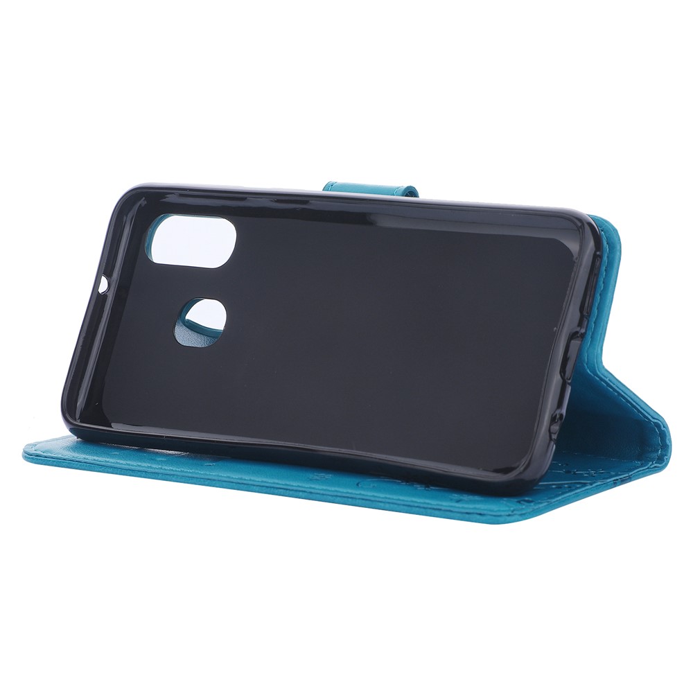 For Samsung Galaxy A40 Imprint Butterfly Flower Leather Wallet Case Cover Phone - Blue-4