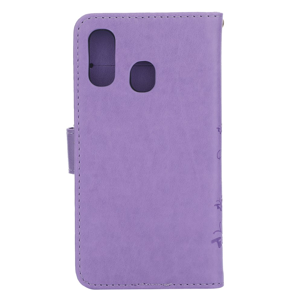 For Samsung Galaxy A40 Imprint Butterfly Flower Leather Wallet Case Cover Phone - Purple-2