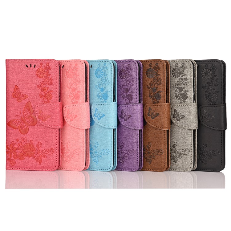 Imprint Butterfly Flower Leather Wallet Cell Phone Case for Samsung Galaxy A40 - Black-9