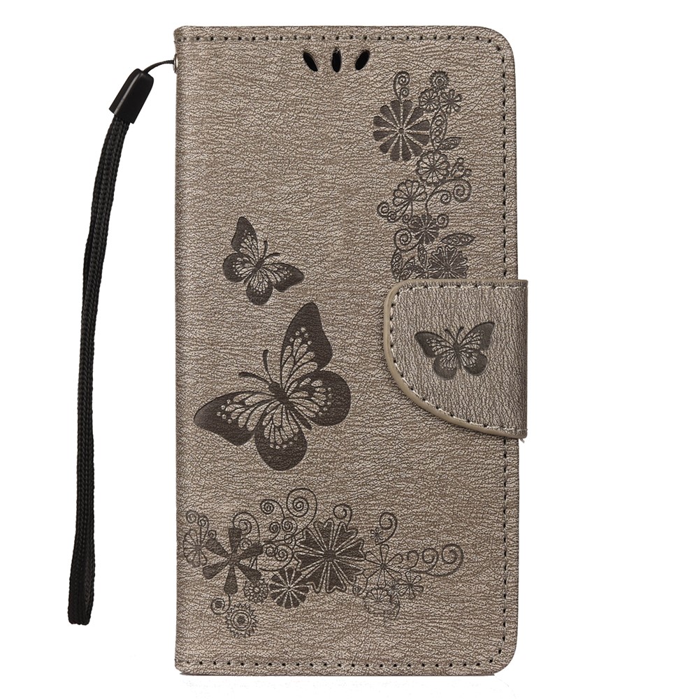 Imprint Butterfly Flower Leather Wallet Cell Phone Case for Samsung Galaxy A40 - Grey-1