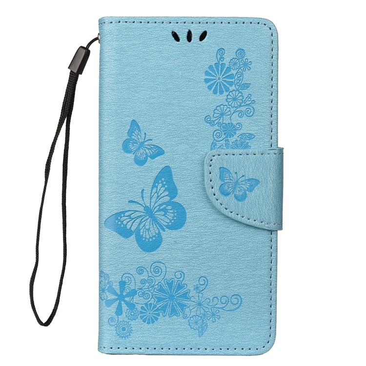 Imprint Butterfly Flower Leather Wallet Cell Phone Case for Samsung Galaxy A40 - Blue-1
