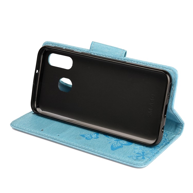 Imprint Butterfly Flower Leather Wallet Cell Phone Case for Samsung Galaxy A40 - Blue-5