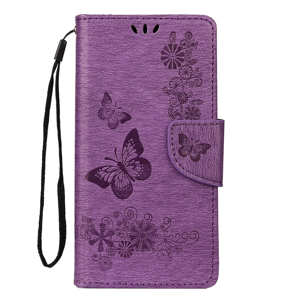 Imprint Butterfly Flower Leather Wallet Cell Phone Case for Samsung Galaxy A40 - Purple-1