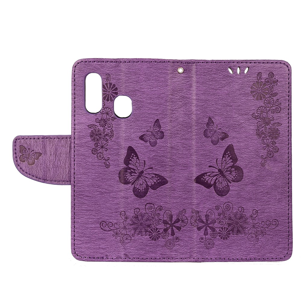 Imprint Butterfly Flower Leather Wallet Cell Phone Case for Samsung Galaxy A40 - Purple-4