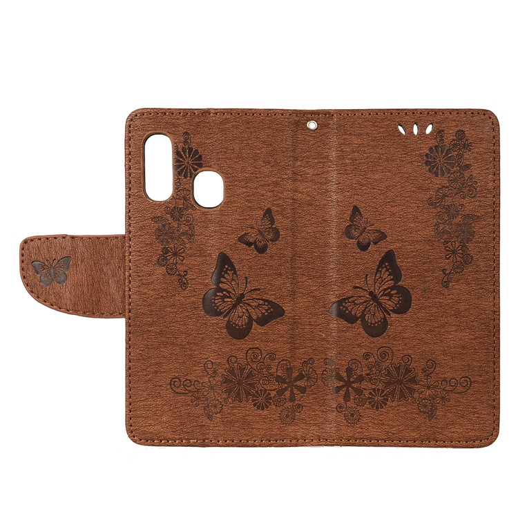 Imprint Butterfly Flower Leather Wallet Cell Phone Case for Samsung Galaxy A40 - Brown-4