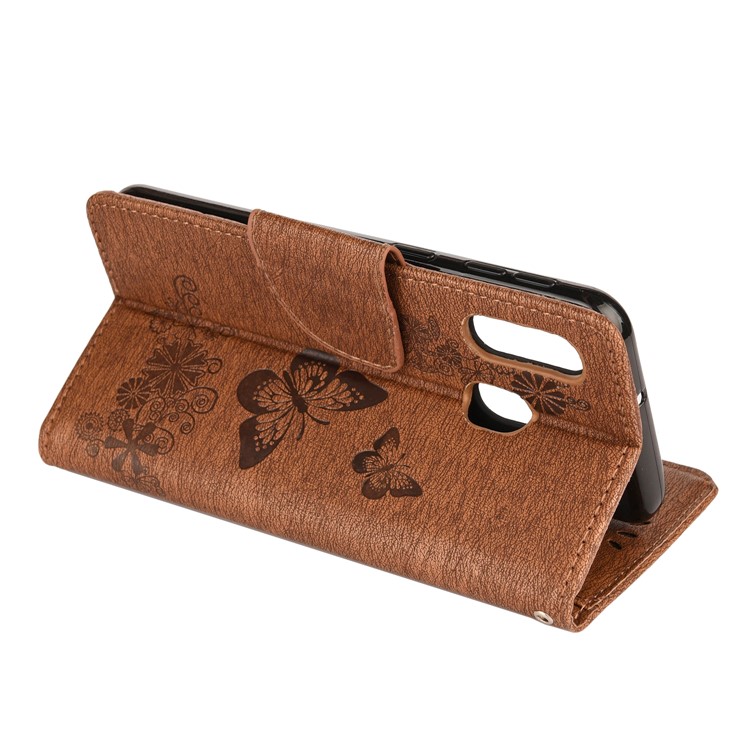 Imprint Butterfly Flower Leather Wallet Cell Phone Case for Samsung Galaxy A40 - Brown-6