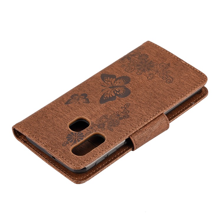 Imprint Butterfly Flower Leather Wallet Cell Phone Case for Samsung Galaxy A40 - Brown-7