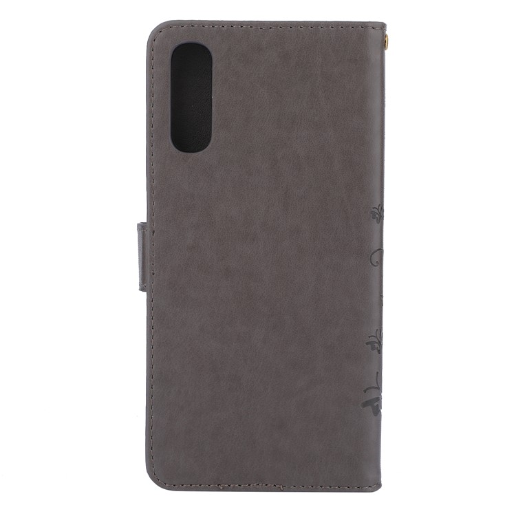 For Samsung Galaxy A70 Imprint Butterfly Flower Leather Wallet Case Cover Phone - Grey-2