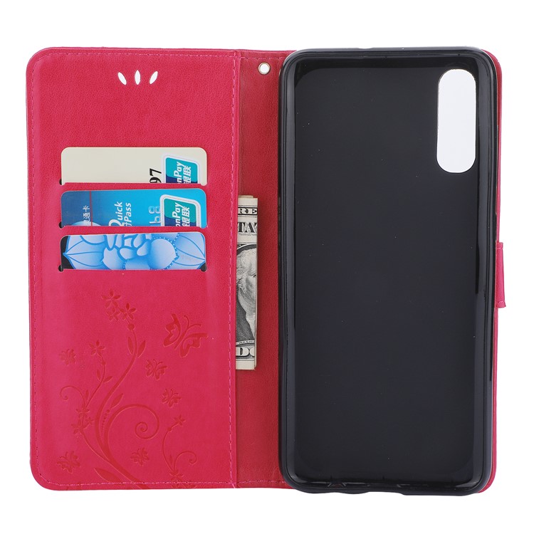 For Samsung Galaxy A70 Imprint Butterfly Flower Leather Wallet Case Cover Phone - Rose-3