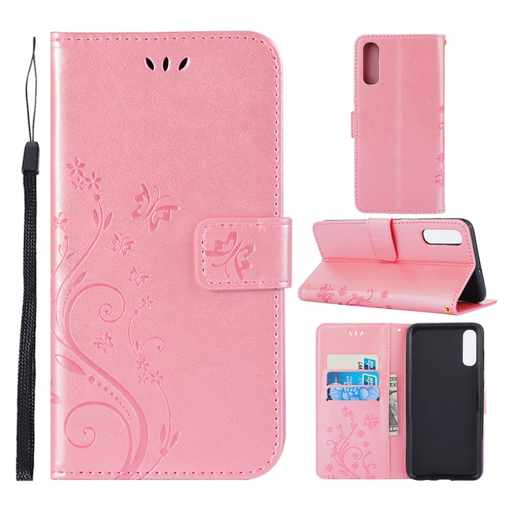 Für Samsung Galaxy A70 Aufdruck Schmetterling Blume Leder Brieftasche Fall Abdeckung Telefon - Rosa-1