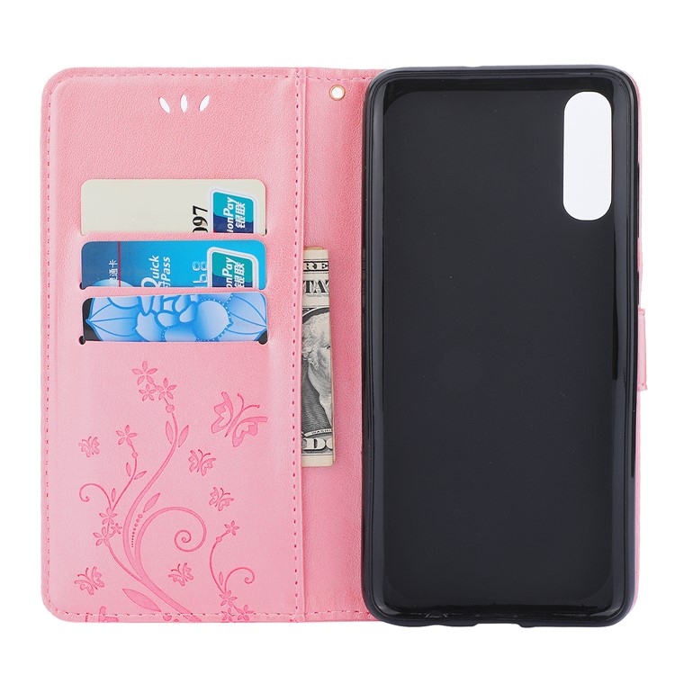 Für Samsung Galaxy A70 Aufdruck Schmetterling Blume Leder Brieftasche Fall Abdeckung Telefon - Rosa-3