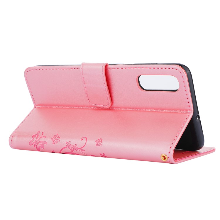 Für Samsung Galaxy A70 Aufdruck Schmetterling Blume Leder Brieftasche Fall Abdeckung Telefon - Rosa-5