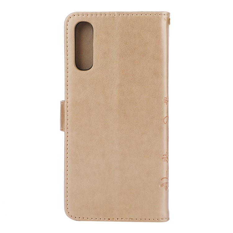 For Samsung Galaxy A70 Imprint Butterfly Flower Leather Wallet Case Cover Phone - Gold-2