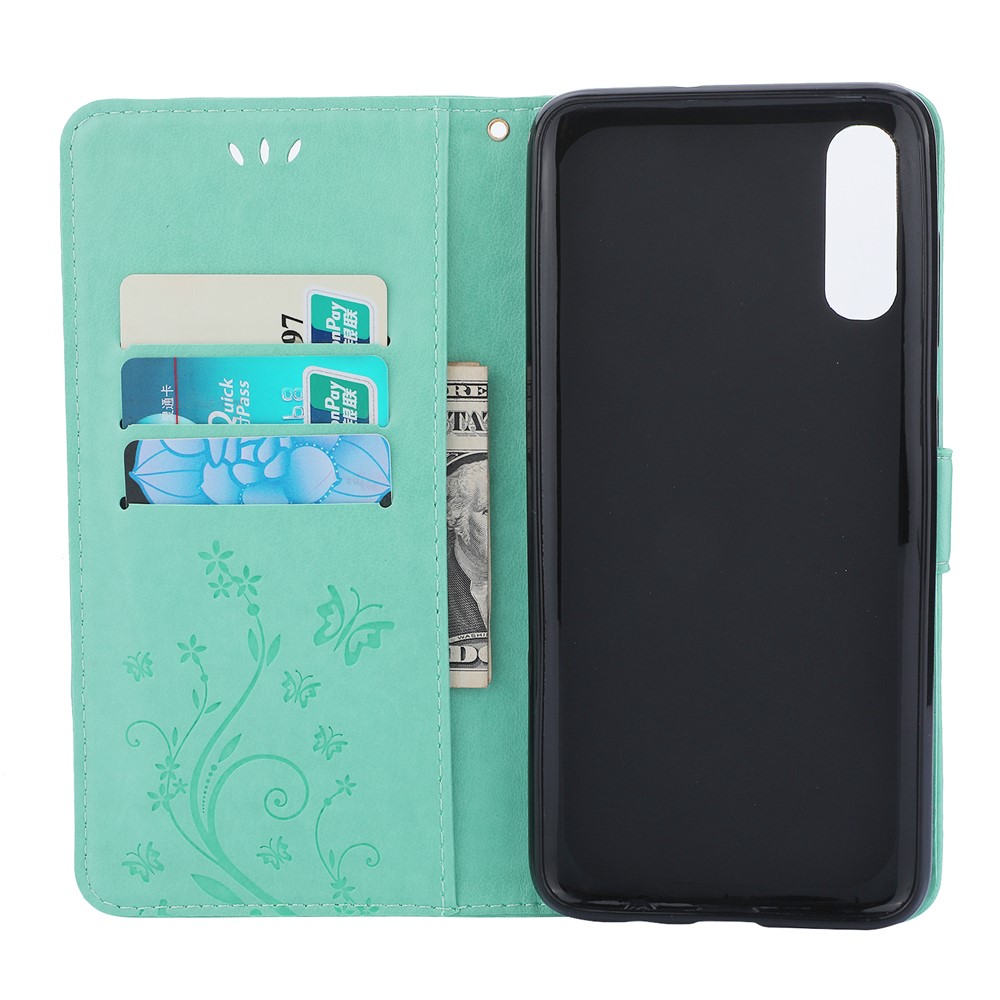For Samsung Galaxy A70 Imprint Butterfly Flower Leather Wallet Case Cover Phone - Green-3