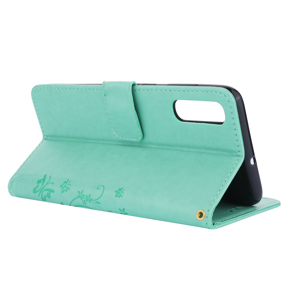 For Samsung Galaxy A70 Imprint Butterfly Flower Leather Wallet Case Cover Phone - Green-5