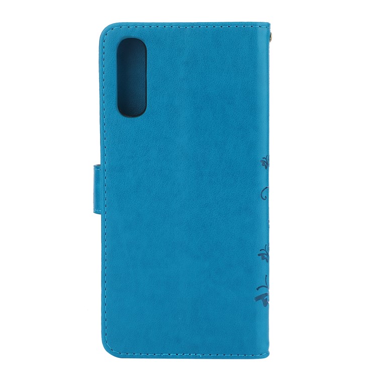For Samsung Galaxy A70 Imprint Butterfly Flower Leather Wallet Case Cover Phone - Blue-2