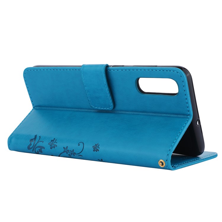 For Samsung Galaxy A70 Imprint Butterfly Flower Leather Wallet Case Cover Phone - Blue-5