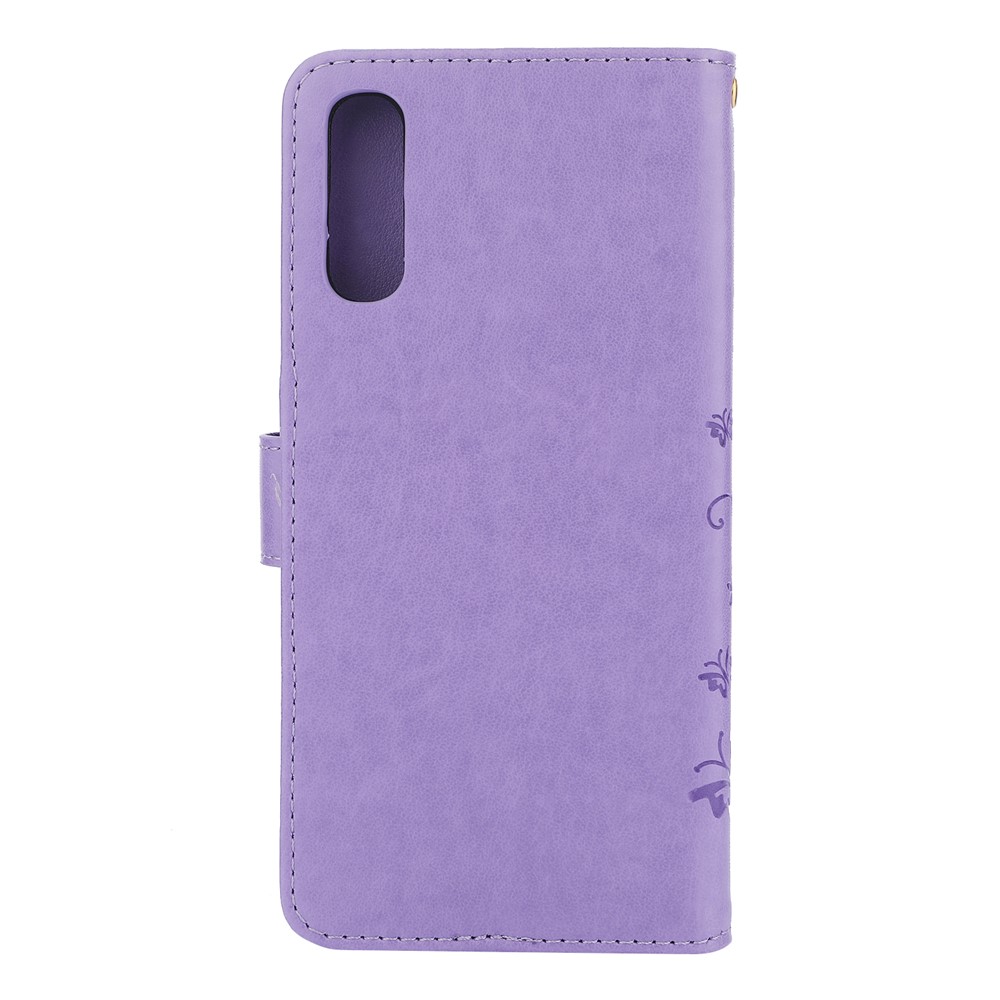 For Samsung Galaxy A70 Imprint Butterfly Flower Leather Wallet Case Cover Phone - Purple-2