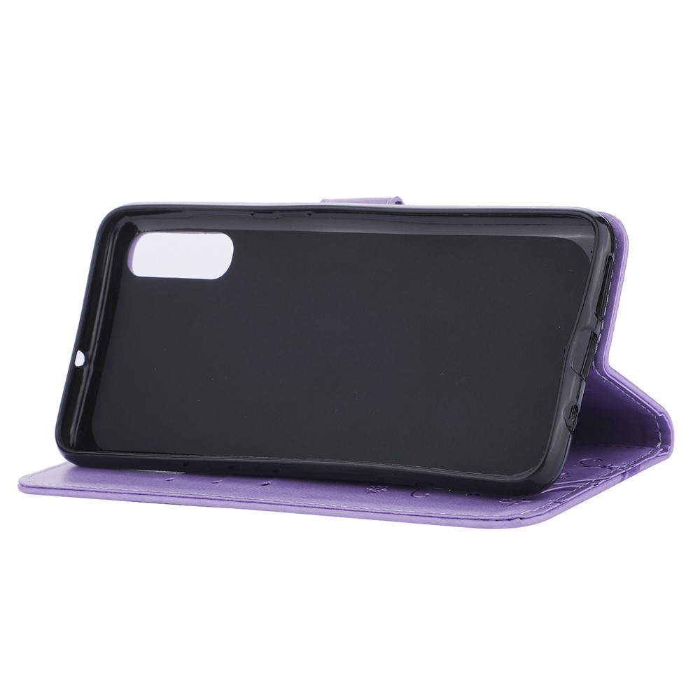 For Samsung Galaxy A70 Imprint Butterfly Flower Leather Wallet Case Cover Phone - Purple-4