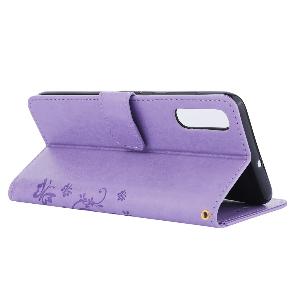 For Samsung Galaxy A70 Imprint Butterfly Flower Leather Wallet Case Cover Phone - Purple-5