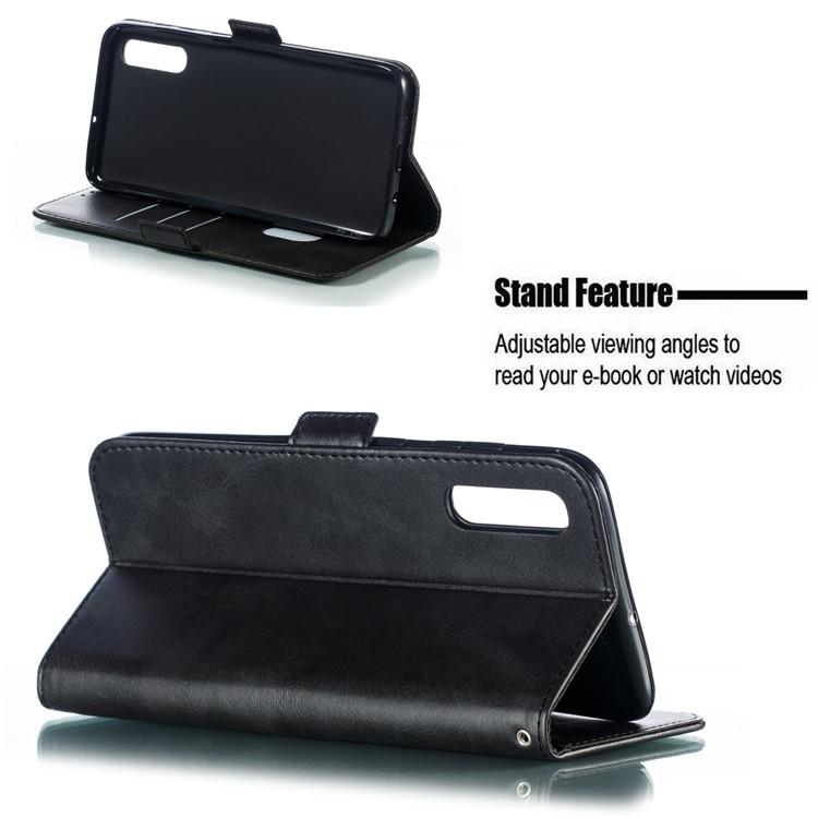 Leather Wallet Stand Flip Phone Case Cover for Samsung Galaxy A70 - Black-8