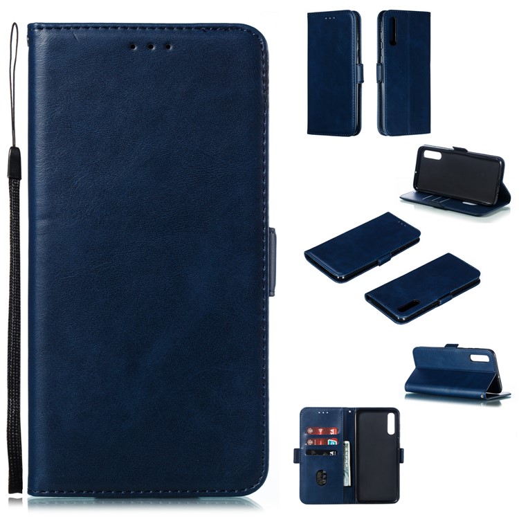 Leather Wallet Stand Flip Phone Case Cover for Samsung Galaxy A70 - Blue-1