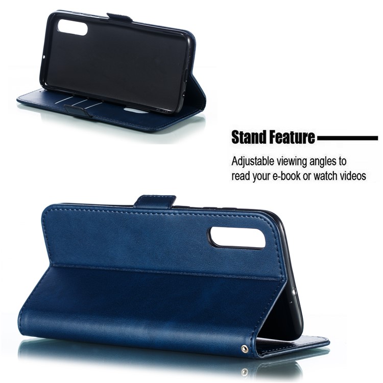 Leather Wallet Stand Flip Phone Case Cover for Samsung Galaxy A70 - Blue-8