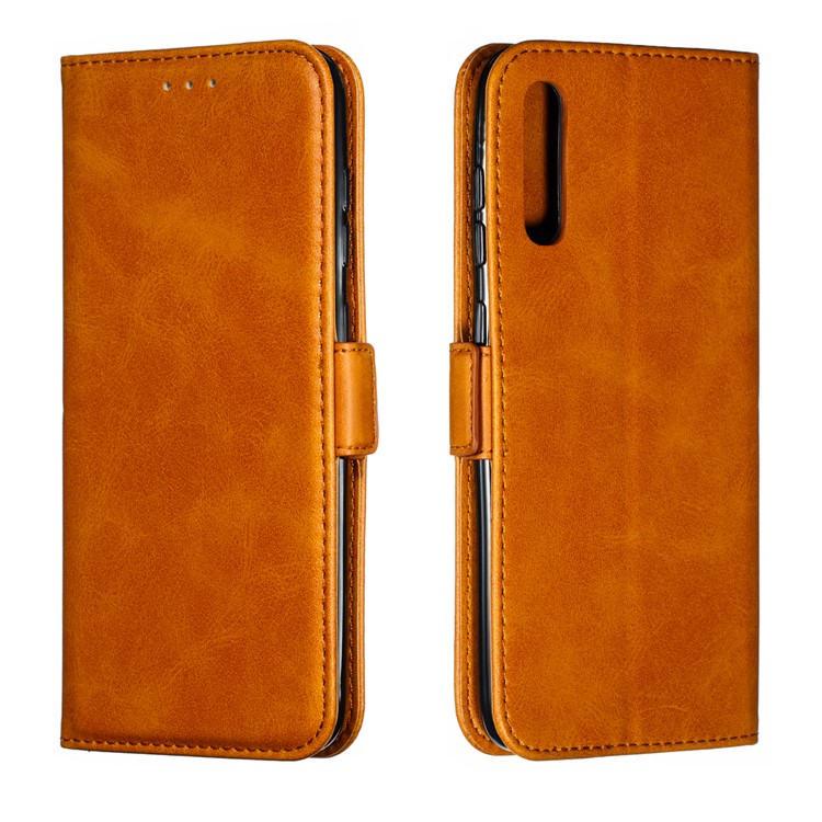 Leather Wallet Stand Flip Phone Case Cover for Samsung Galaxy A70 - Brown-6