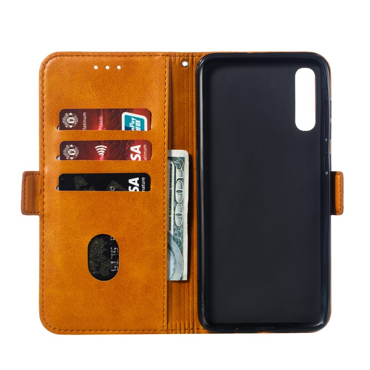 Leather Wallet Stand Flip Phone Case Cover for Samsung Galaxy A70 - Brown-7