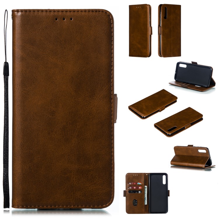 Leather Wallet Stand Flip Phone Case Cover for Samsung Galaxy A70 - Coffee-1